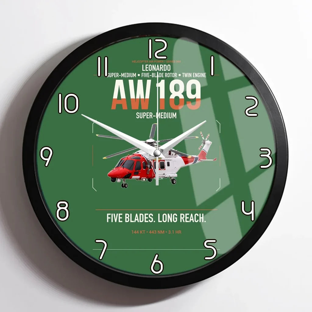 Leonardo AW189 design on green framed wall clock