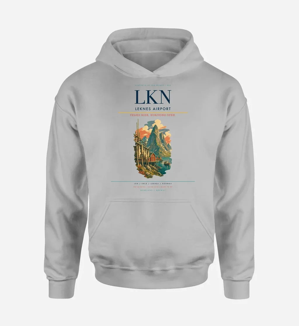 Leknes Airport (LKN) design on light gray hoodie single-side print