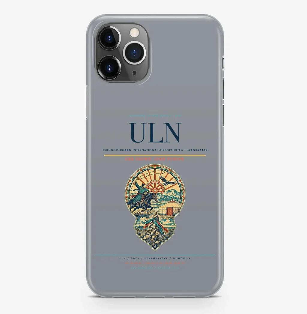 Ulaanbaatar Airport (ULN) design on gray iPhone 16 Pro MagSafe case