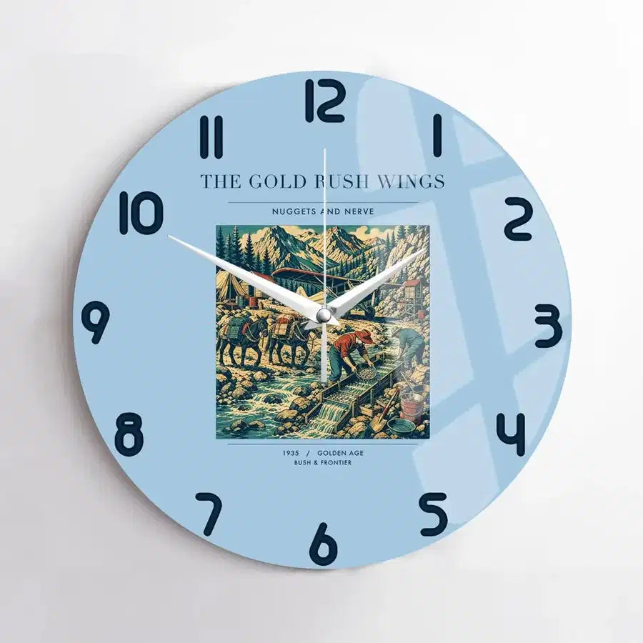 VINTAGE G4043 - The Gold Rush Wings - Designed Wall Clocks design on lightblue no-frame