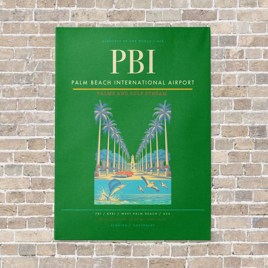 Palm Beach International Airport PBI vertical canvas print - no frame - green background