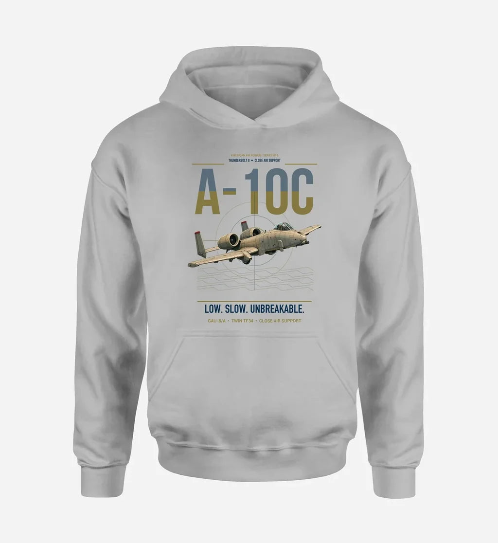 A-10C Thunderbolt II design on light gray double-side hoodie, single-side print