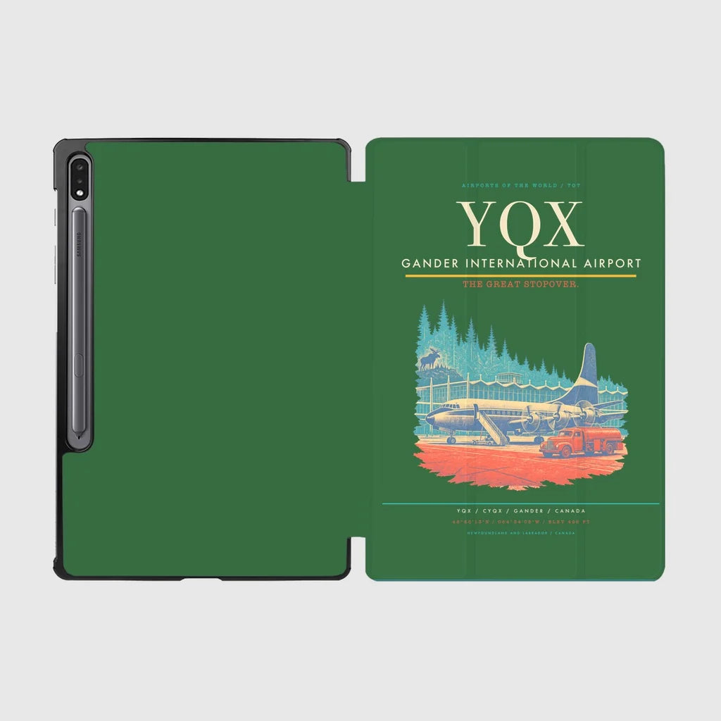 Gander International Airport (YQX) design on green samsung tablet tablet case