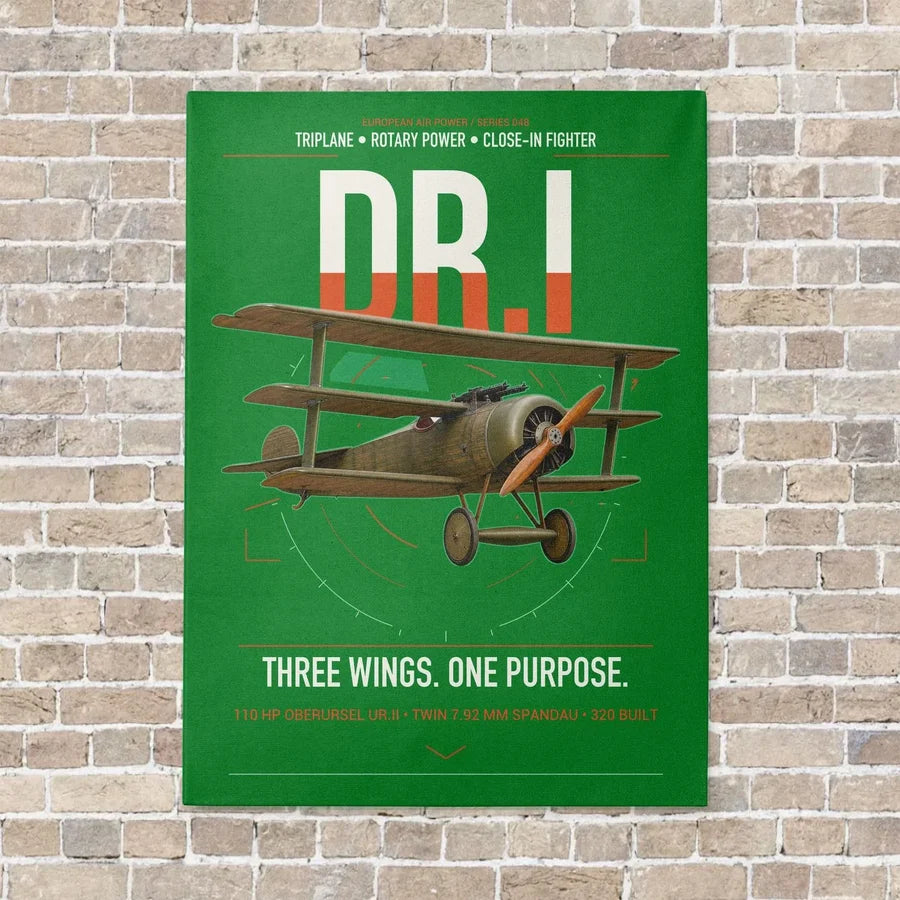 Fokker Dr.I vertical canvas print - no frame - green background