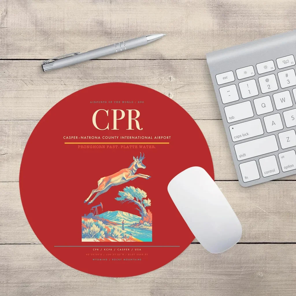 Casper–Natrona County International Airport (CPR) design on red round mouse pad