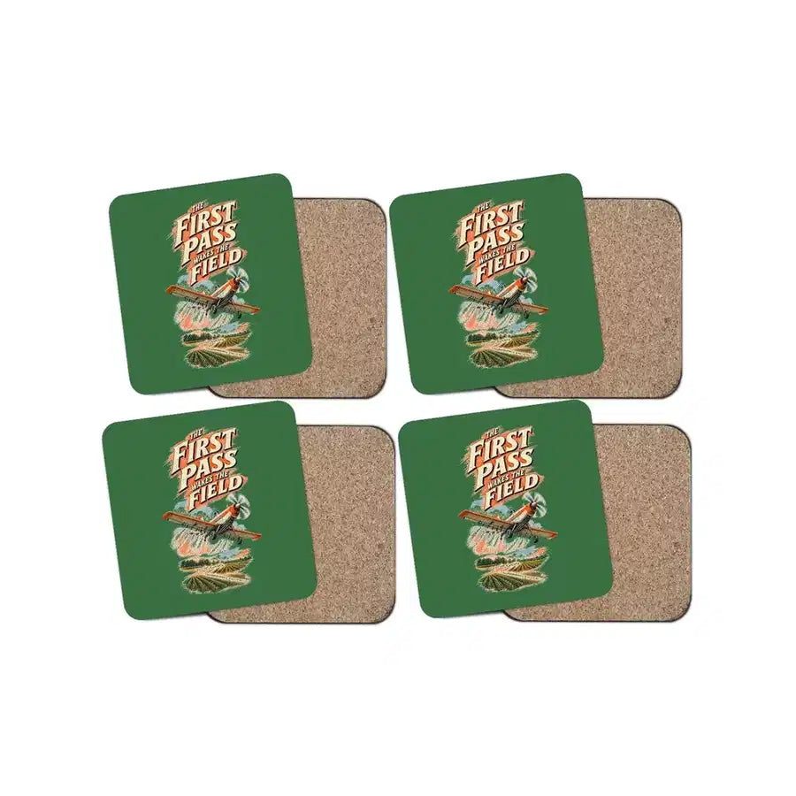 The First Pass Wakes The Field design on green 4 pieces set coaster