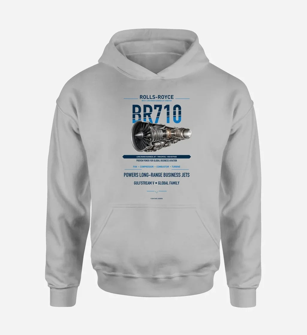 BR710 design on light gray hoodie single side