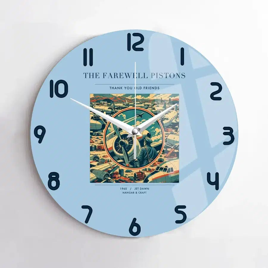 VINTAGE G4131 - The Farewell Pistons - Designed Wall Clocks design on lightblue no-frame