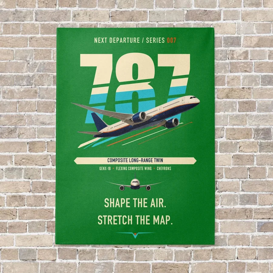 Boeing 787-9 Dreamliner vertical canvas print - no frame - green background