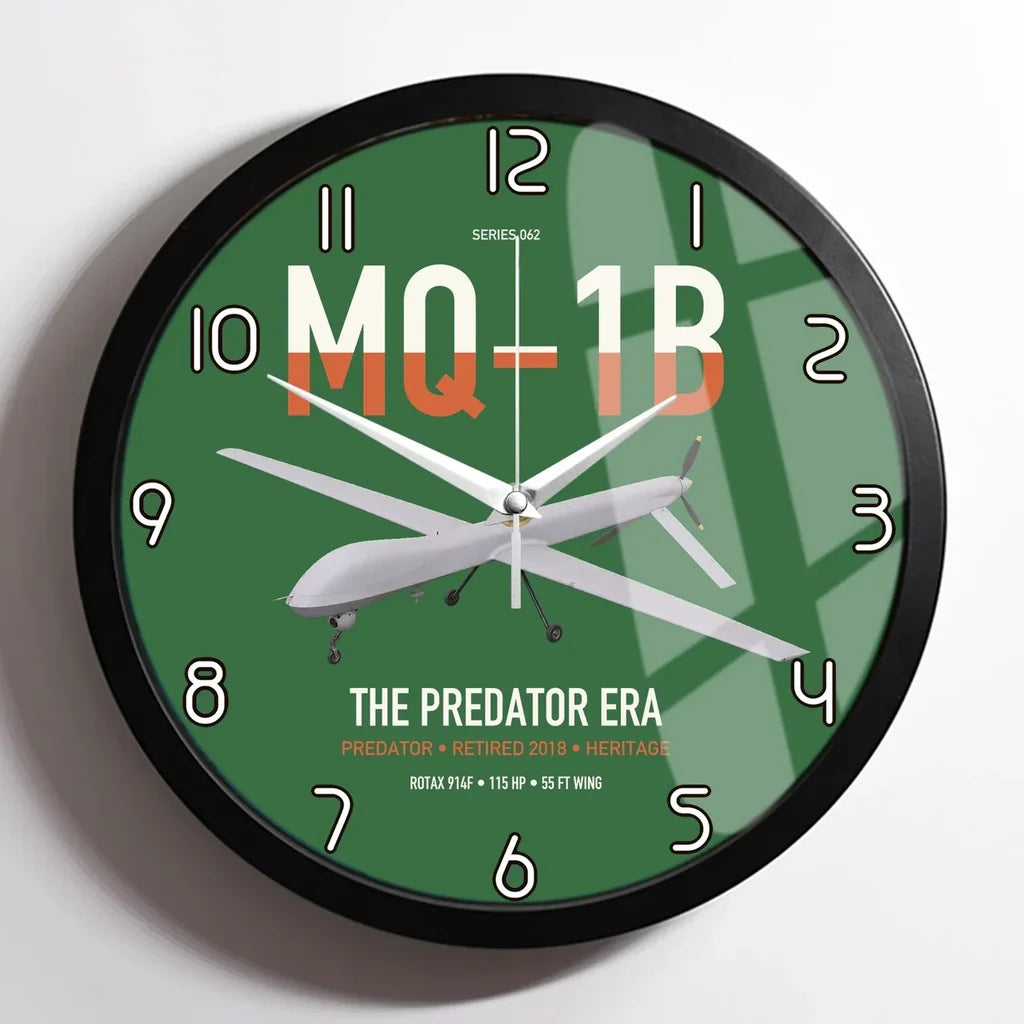 MQ-1B Predator design on green framed wall clock