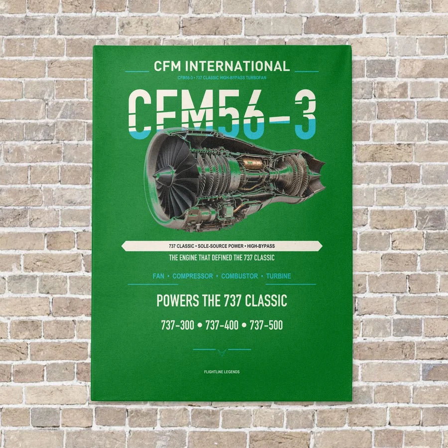 CFM56-3 vertical canvas print - no frame - green background