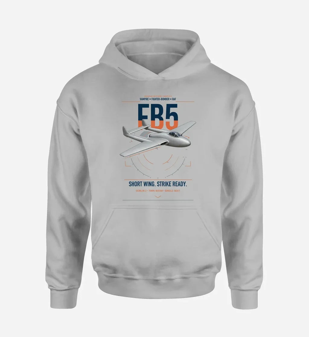 de Havilland Vampire FB5 design on light gray double-side hoodie, single-side print