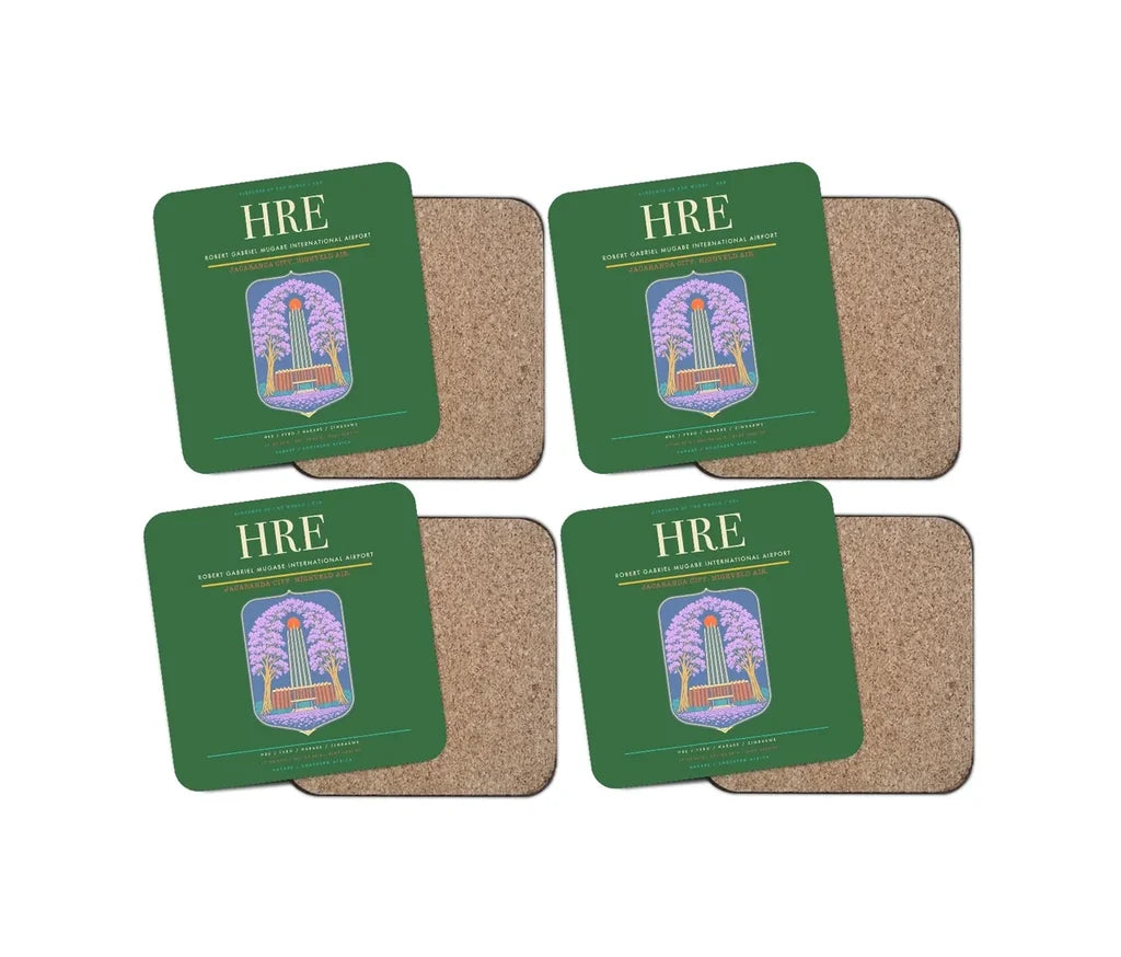 Robert Gabriel Mugabe International Airport (HRE) design on green 4 pieces set coaster