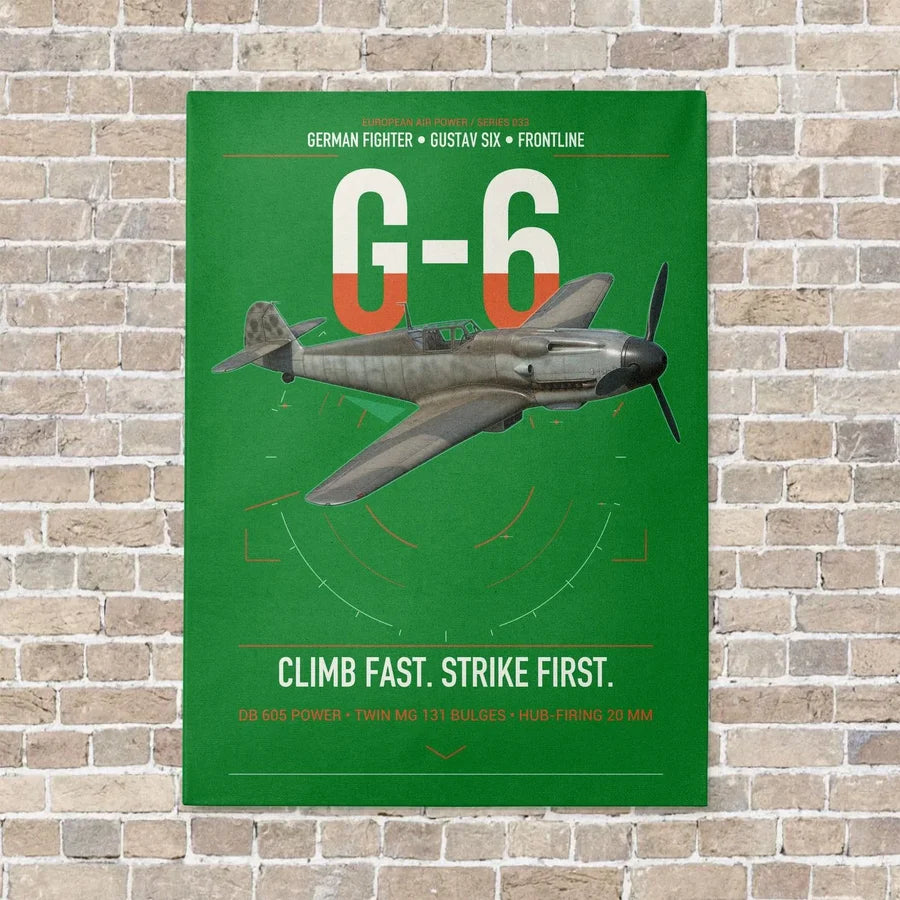Messerschmitt Bf 109G-6 vertical canvas print - no frame - green background
