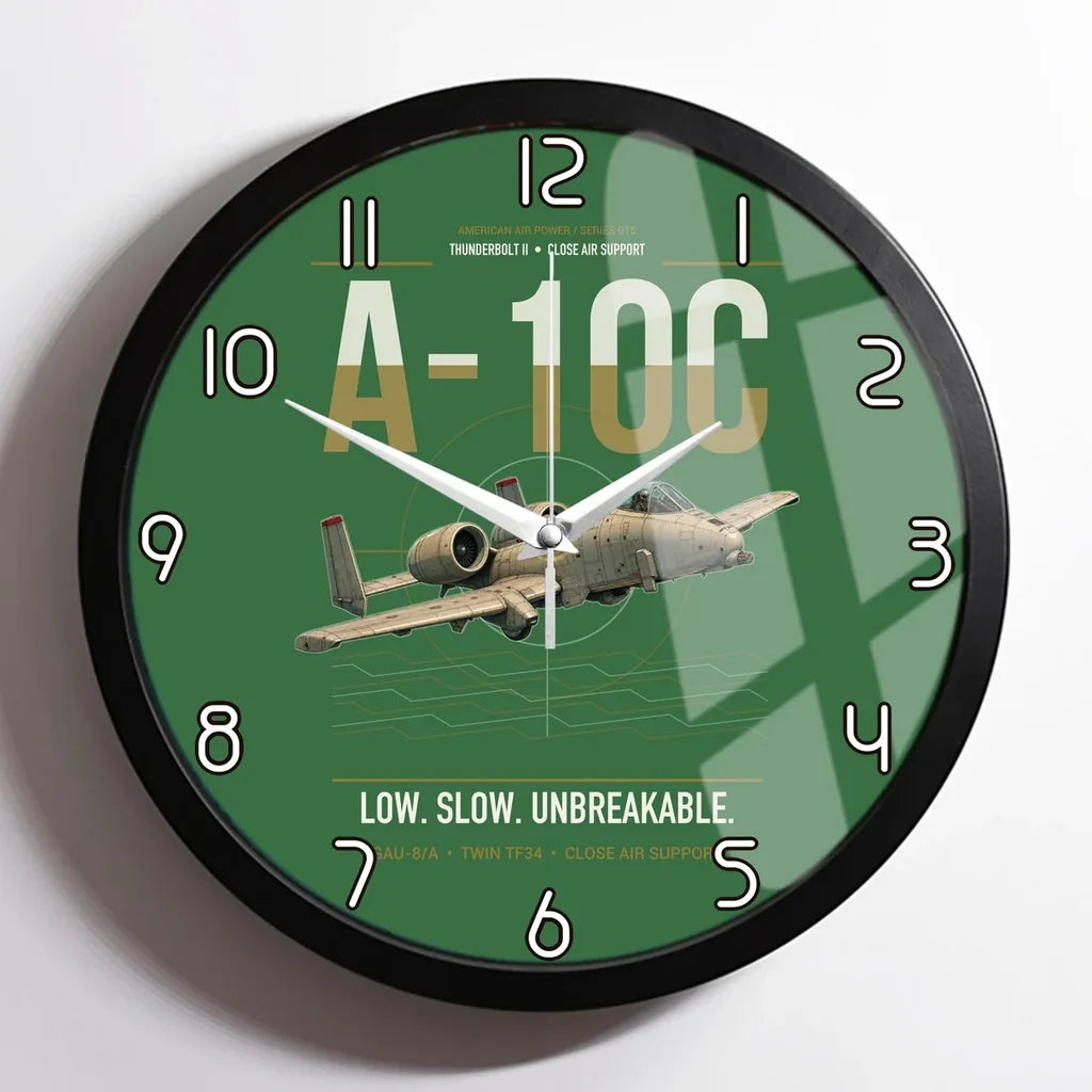 A-10C Thunderbolt II design on green framed wall clock