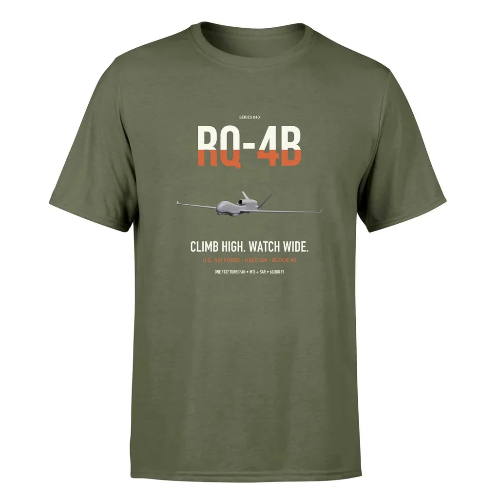 RQ-4B Global Hawk design on green army double-side t-shirt, single-side print