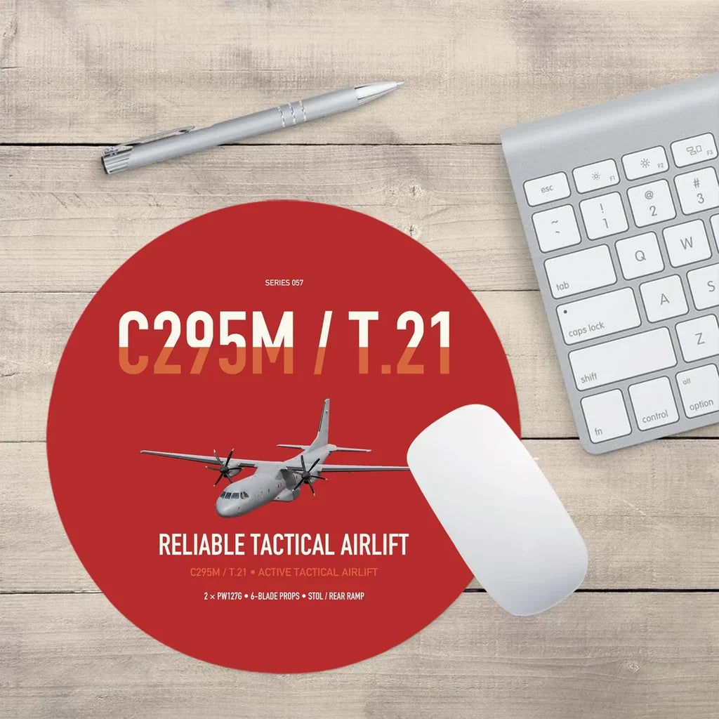 Airbus C295M T.21 design on red round mouse pad