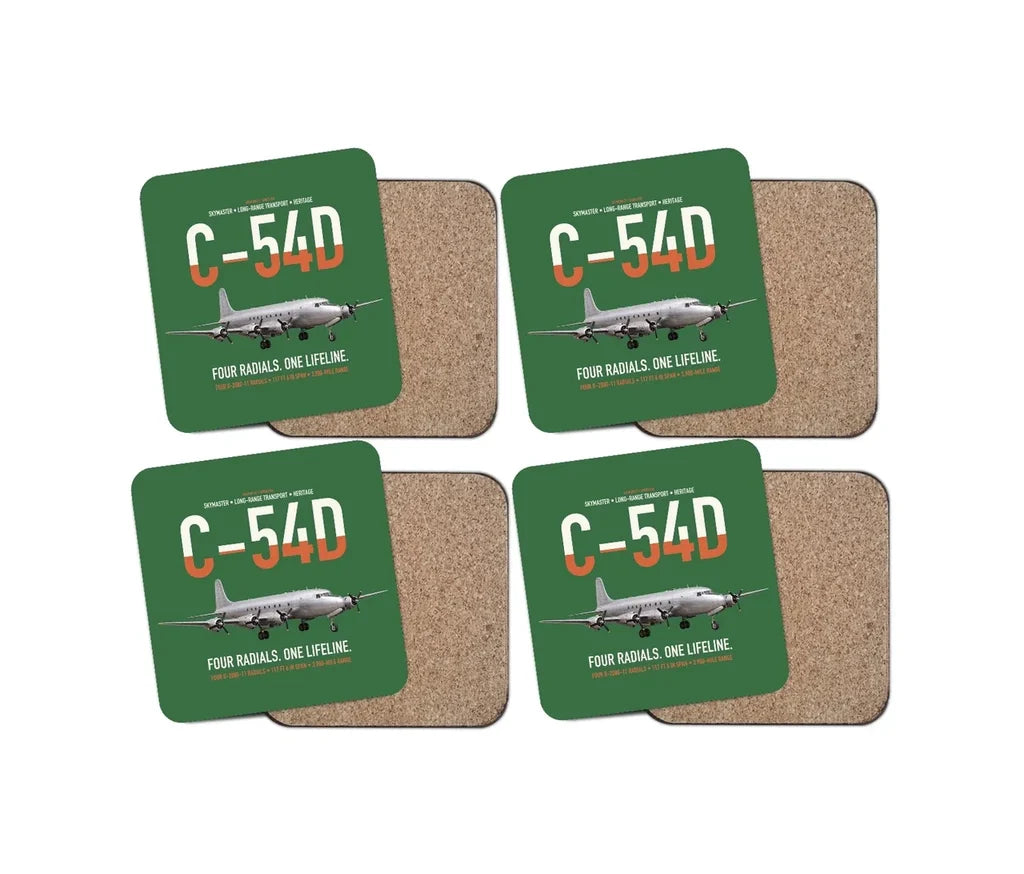 C-54D Skymaster design on green 4 pieces set coaster