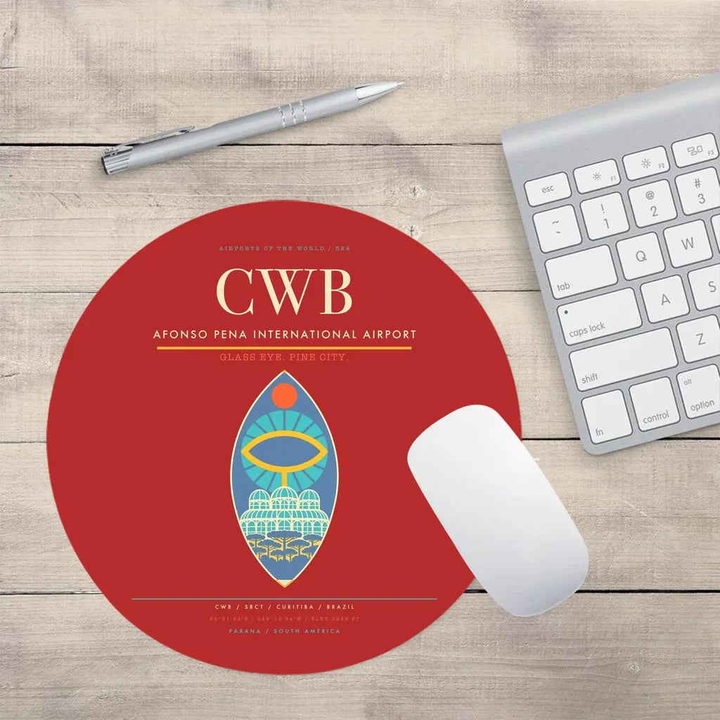 Afonso Pena International Airport (CWB) design on red round mouse pad
