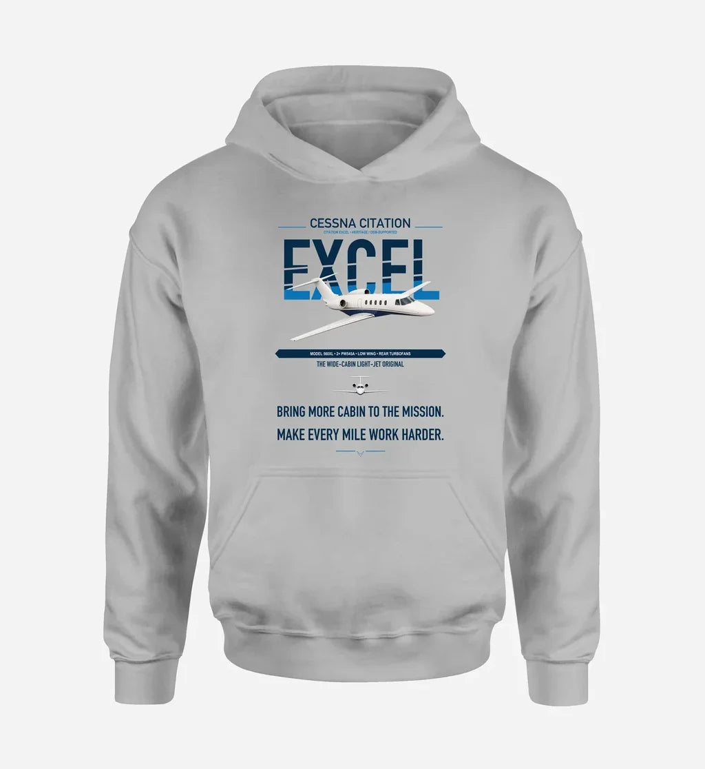 Cessna Citation Excel design on light gray double-side hoodie, single-side print