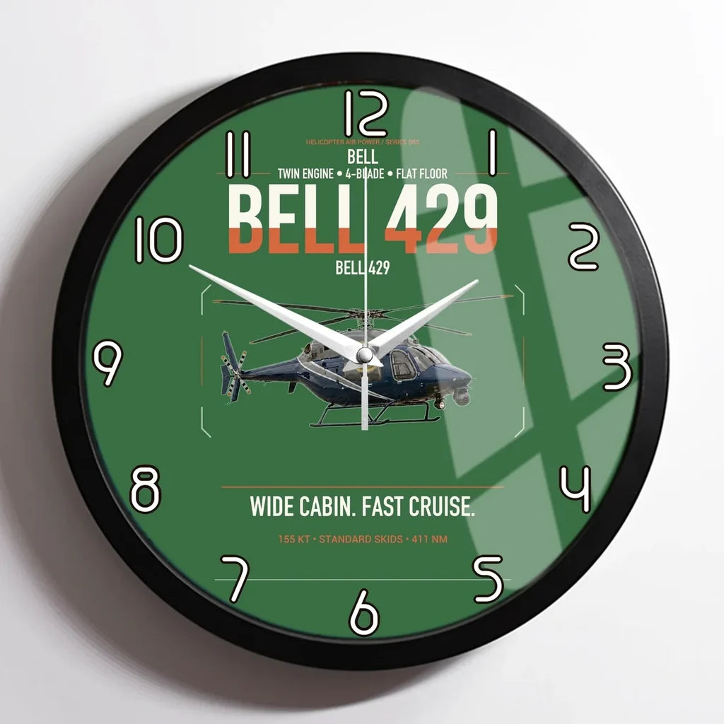 Bell 429 design on green framed wall clock