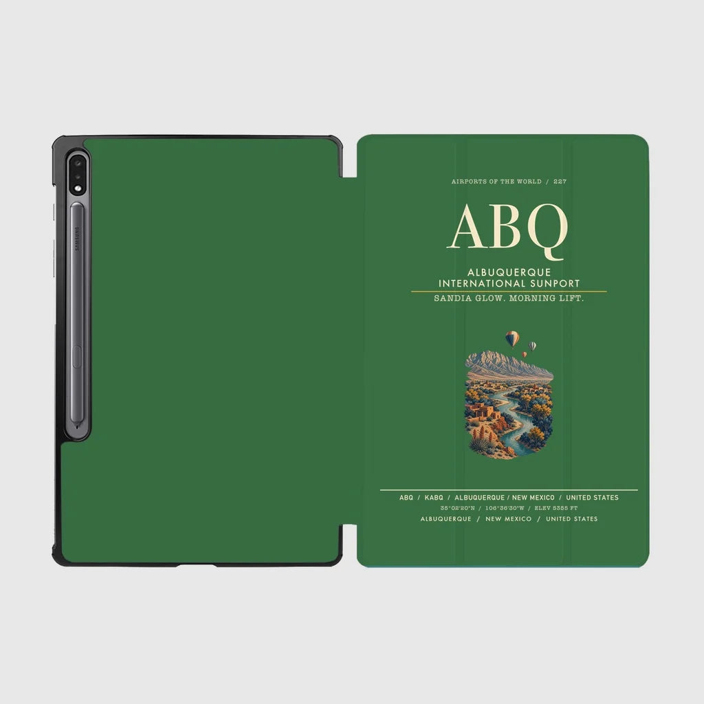 Albuquerque International Sunport (ABQ) design on green samsung tablet tablet case