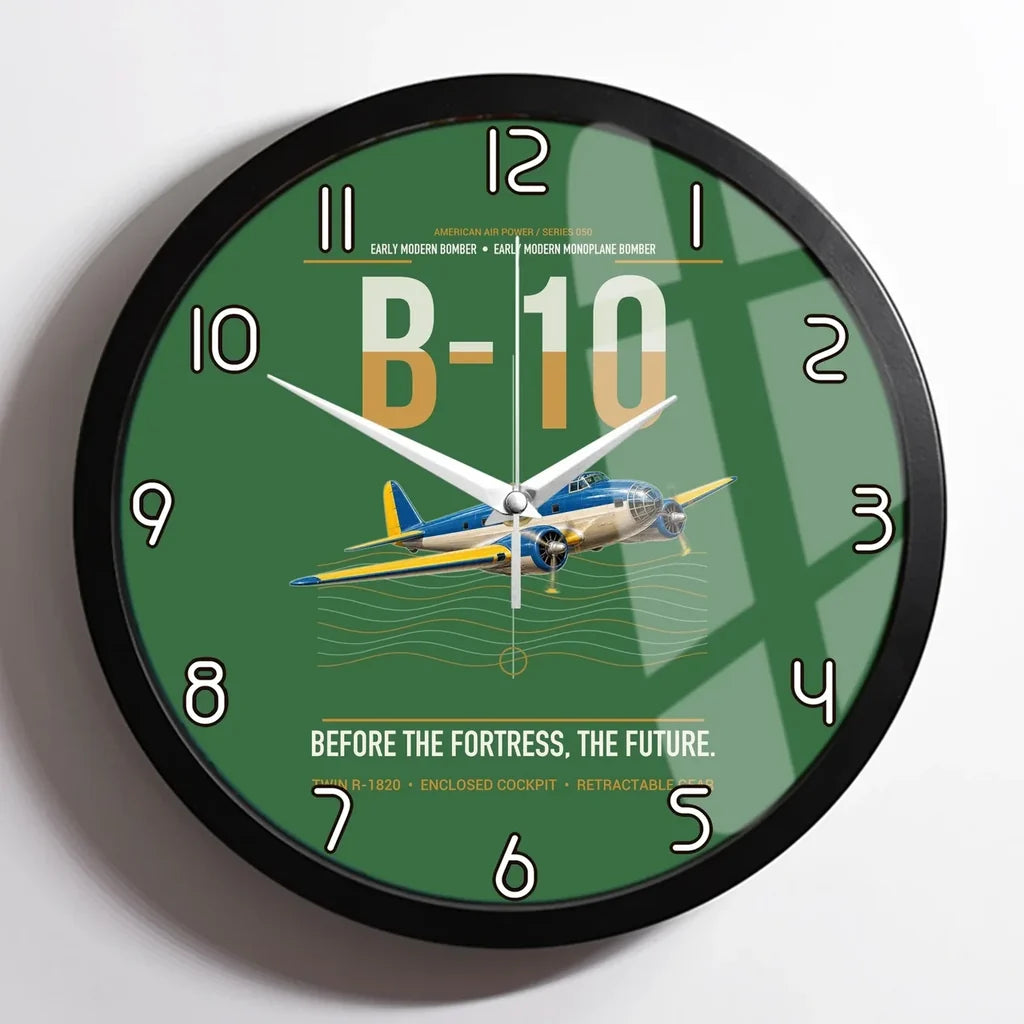 Martin B-10 design on green framed wall clock