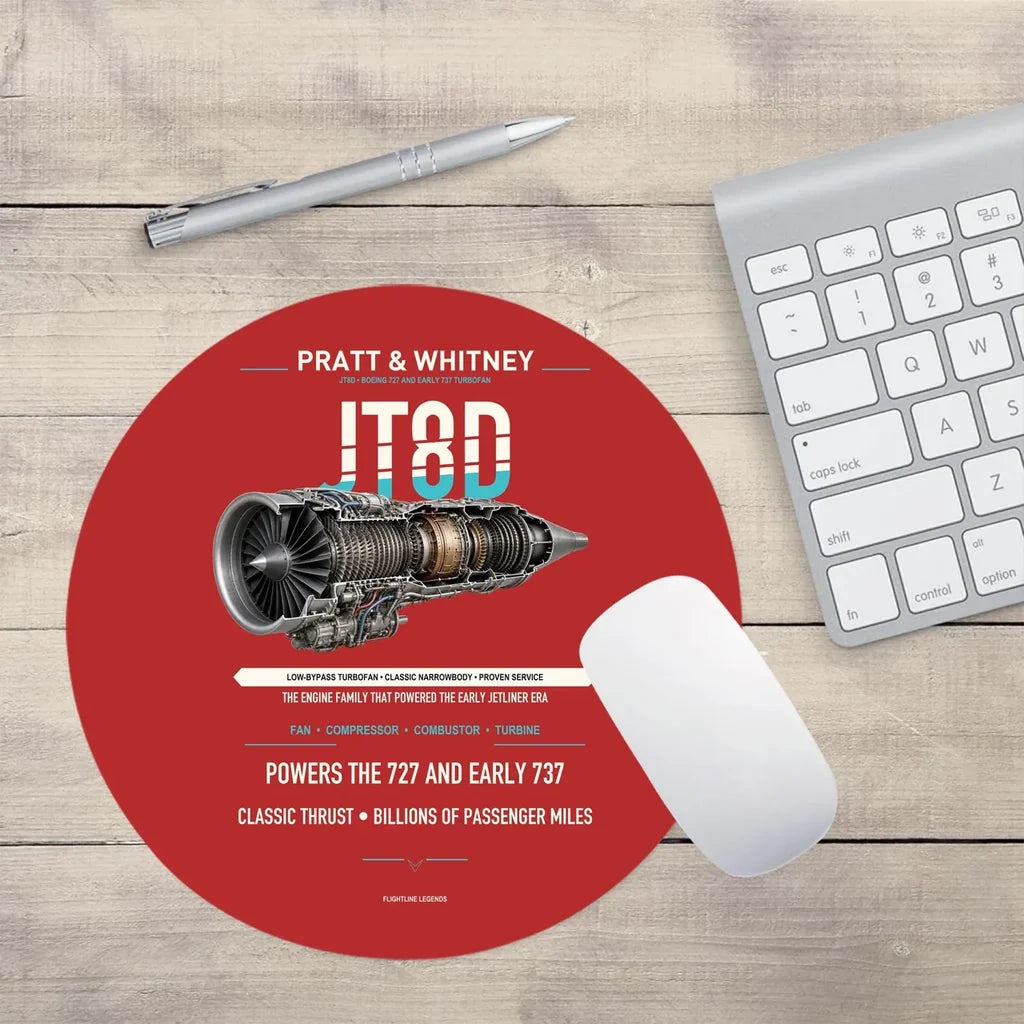 JT8D design on red round mouse pad