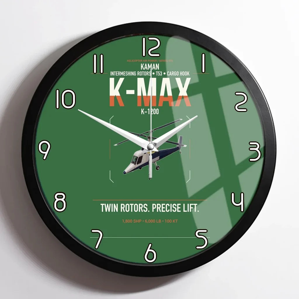 Kaman K-1200 K-MAX design on green framed wall clock