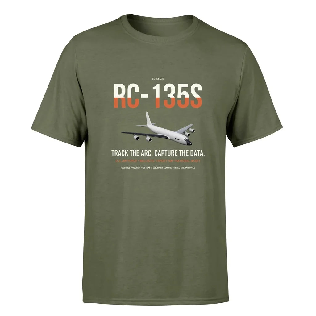 RC-135S Cobra Ball design on green army double-side t-shirt, single-side print