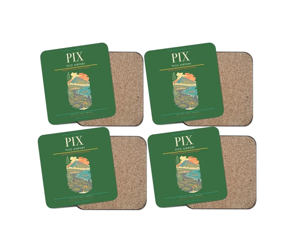 Pico Airport (PIX) design on green 4 pieces set coaster