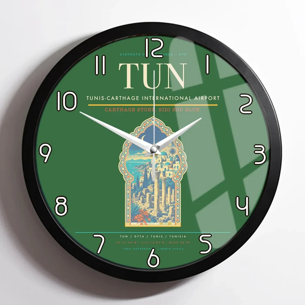 Tunis-Carthage International Airport (TUN) design on green framed wall clock