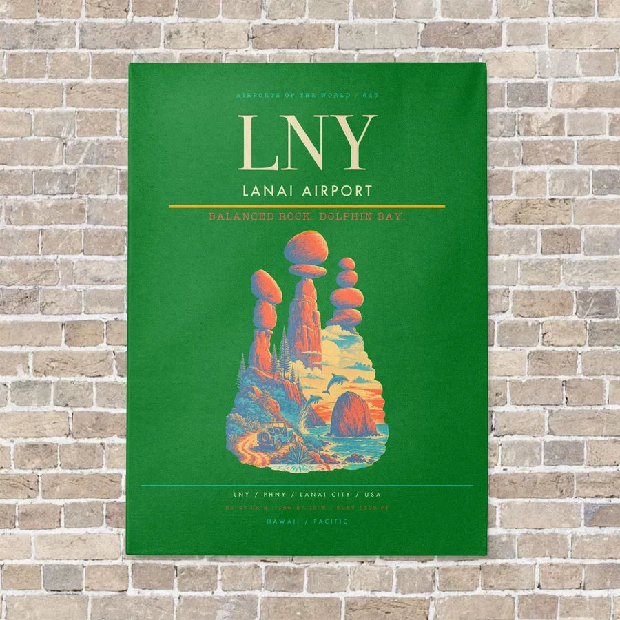 Lanai Airport LNY vertical canvas print - no frame - green background