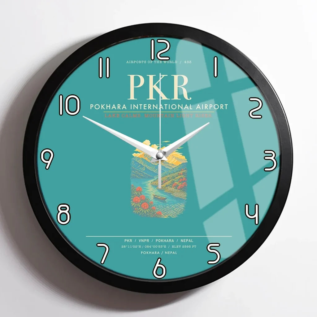 Pokhara International Airport PKR Wall-Clock Framed - Turquoise