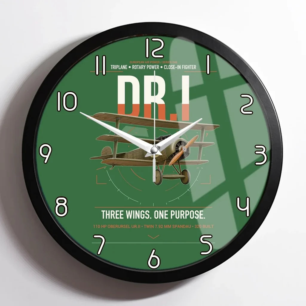 Fokker Dr.I design on green framed wall clock