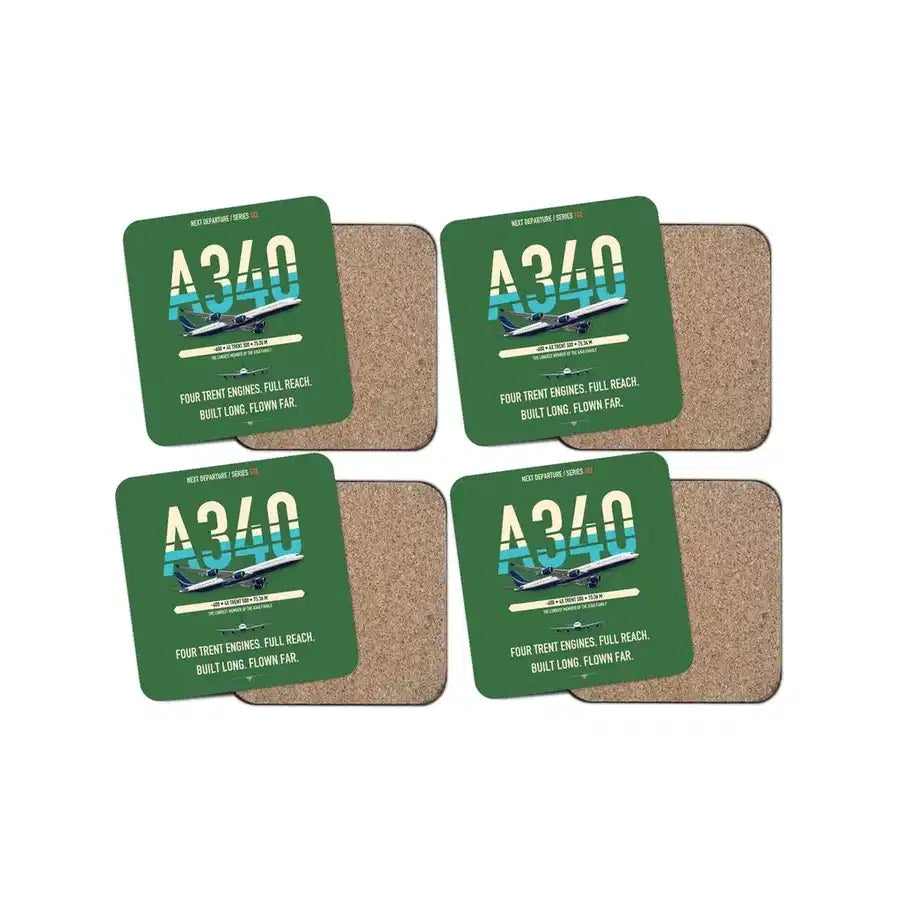Airbus A340-600 design on green 4 pieces set coaster