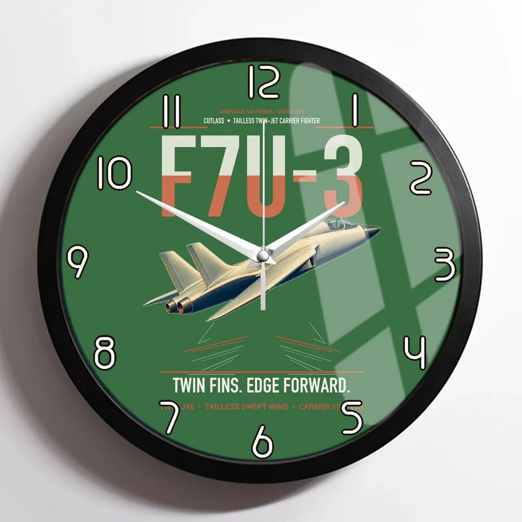 F7U-3 Cutlass design on green framed wall clock