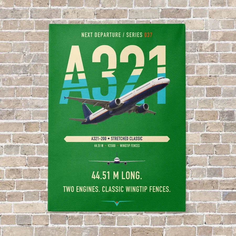 Airbus A321 vertical canvas print - no frame - green background
