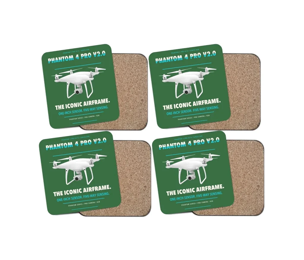 DJI Phantom 4 Pro V2.0 design on green 4 pieces set coaster