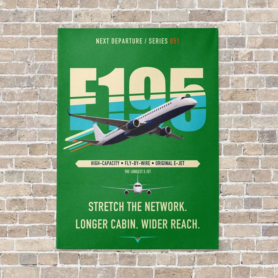 Embraer E195 vertical canvas print - no frame - green background
