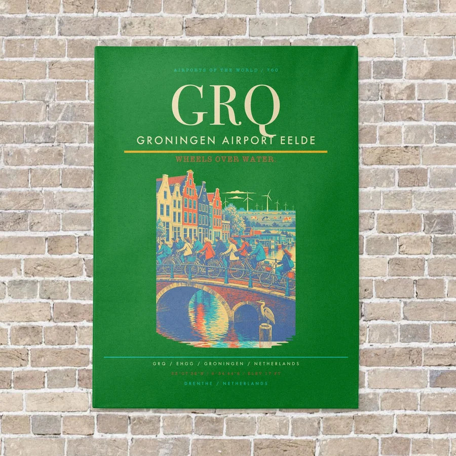 Groningen Airport Eelde GRQ vertical canvas print - no frame - green background
