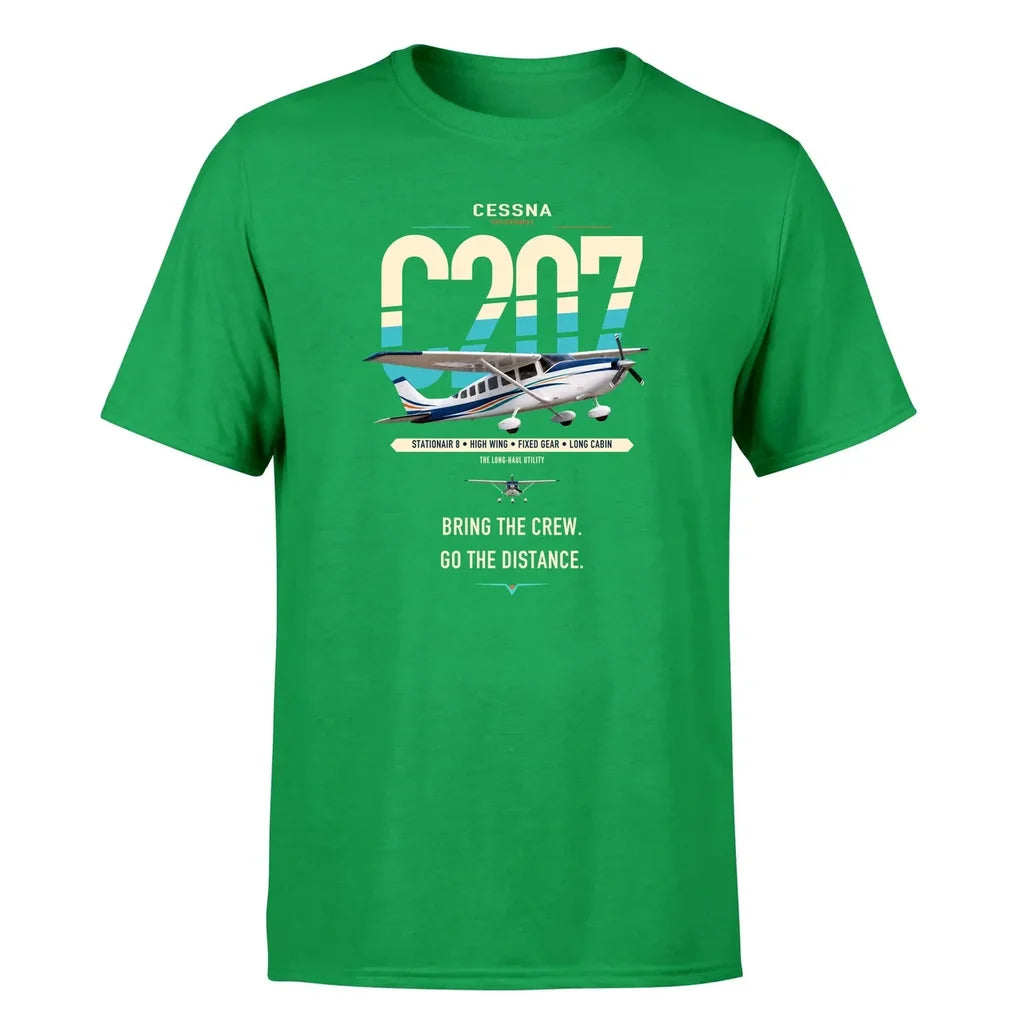 Cessna T207A Stationair 8 design on green t-shirt, single-side print