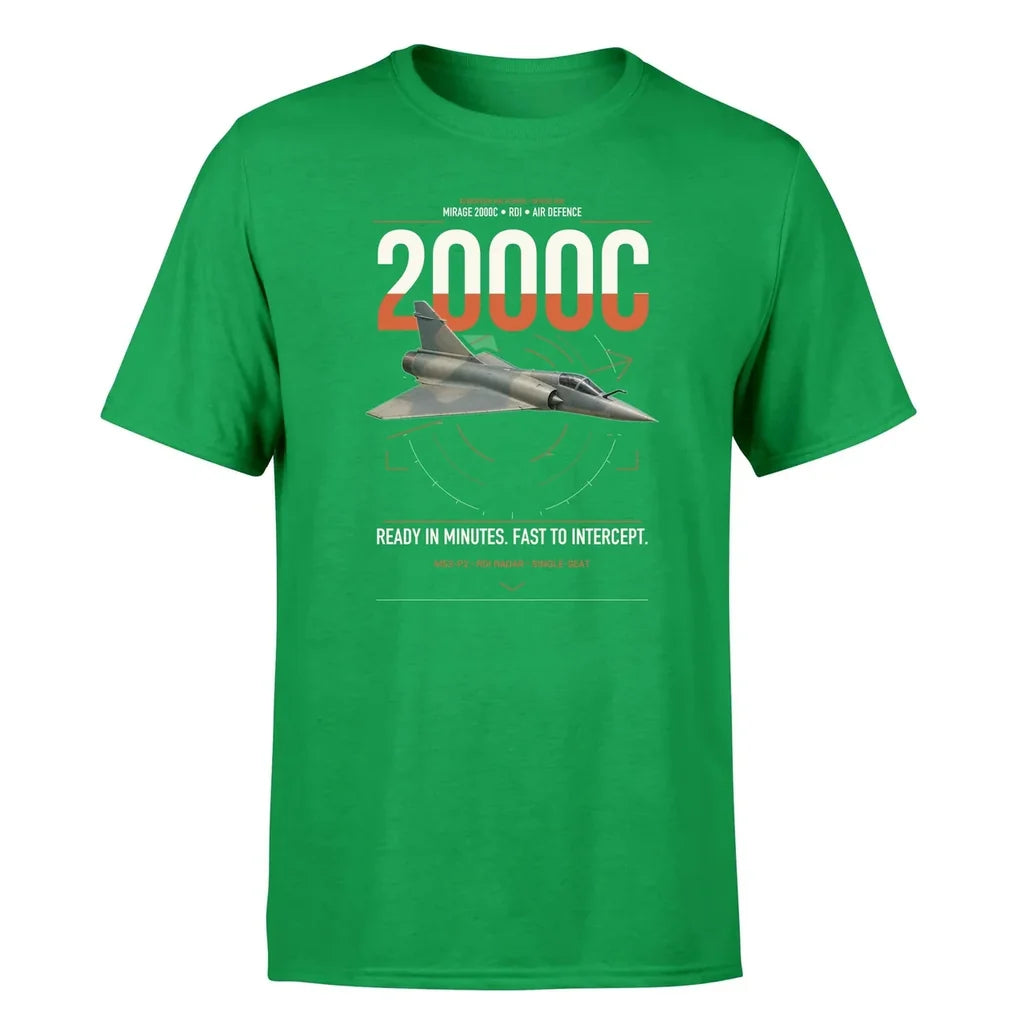 Dassault Mirage 2000C RDI design on green t-shirt, single-side print
