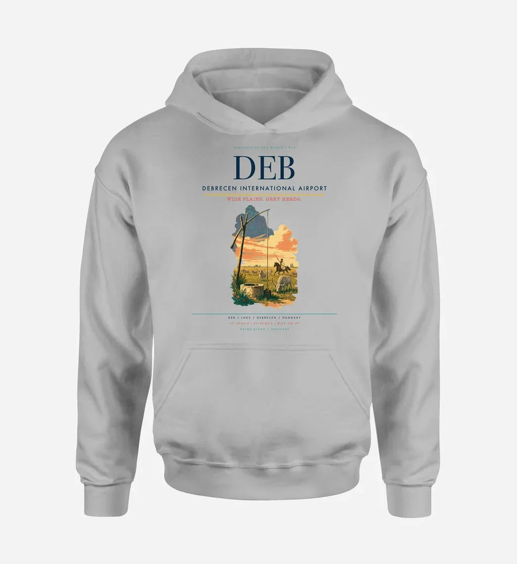 Debrecen International Airport (DEB) design on light gray hoodie single-side print