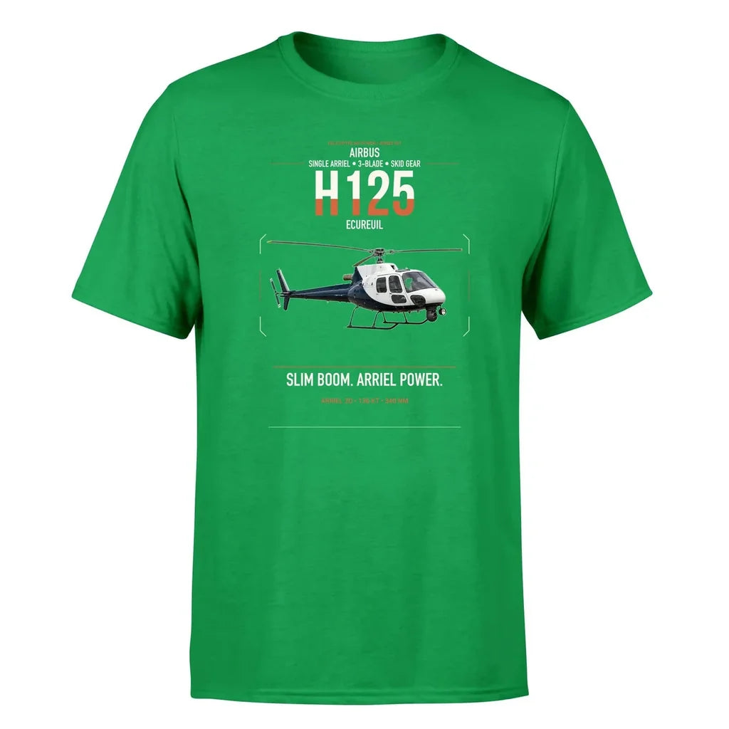 Airbus H125 design on green t-shirt, single-side print