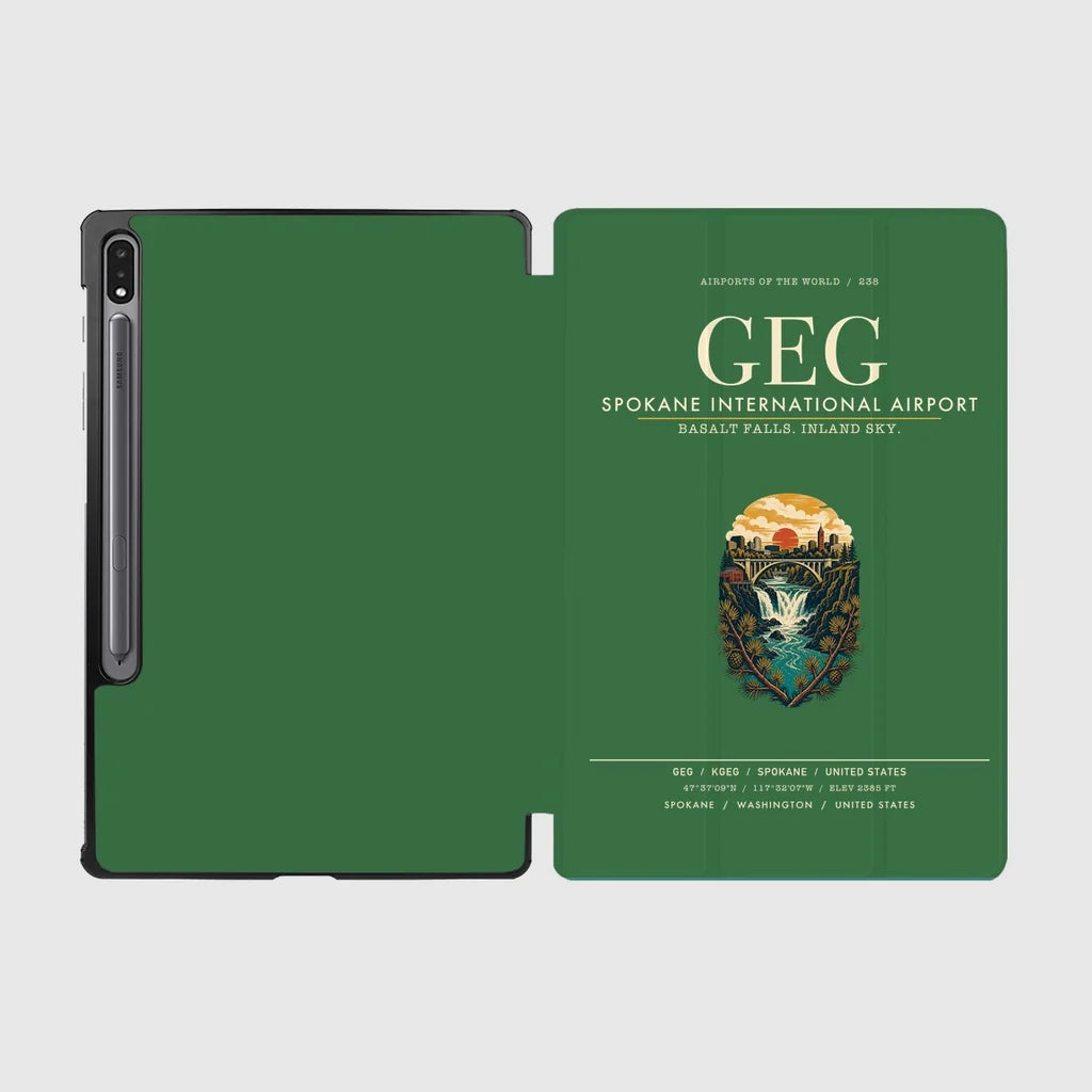 Spokane International Airport (GEG) design on green samsung tablet tablet case