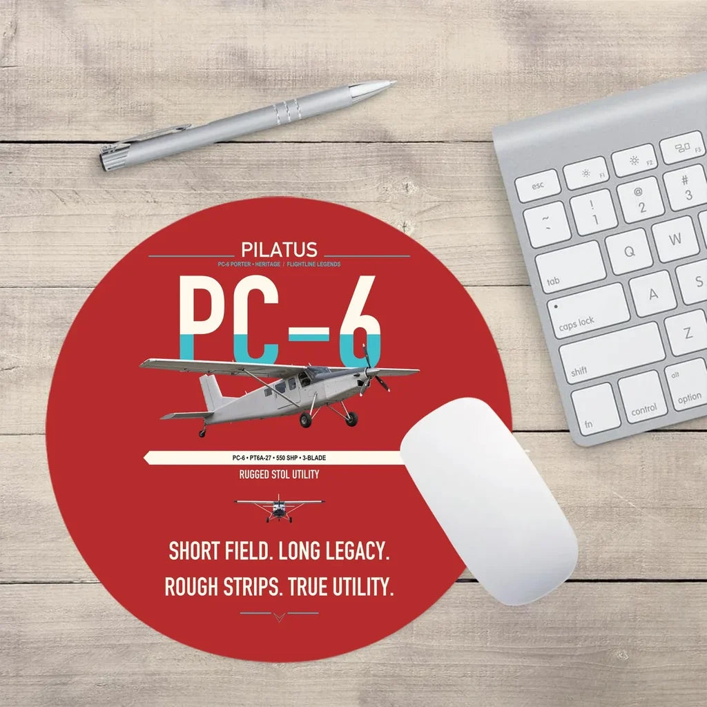 Pilatus PC-6 Porter design on red round mouse pad