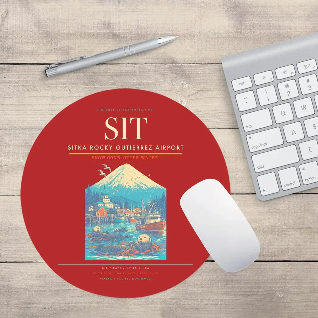 Sitka Rocky Gutierrez Airport (SIT) design on red round mouse pad