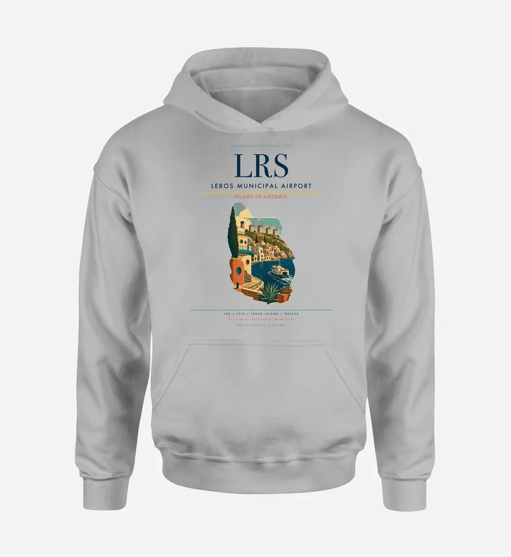 Leros Municipal Airport (LRS) design on light gray hoodie single-side print