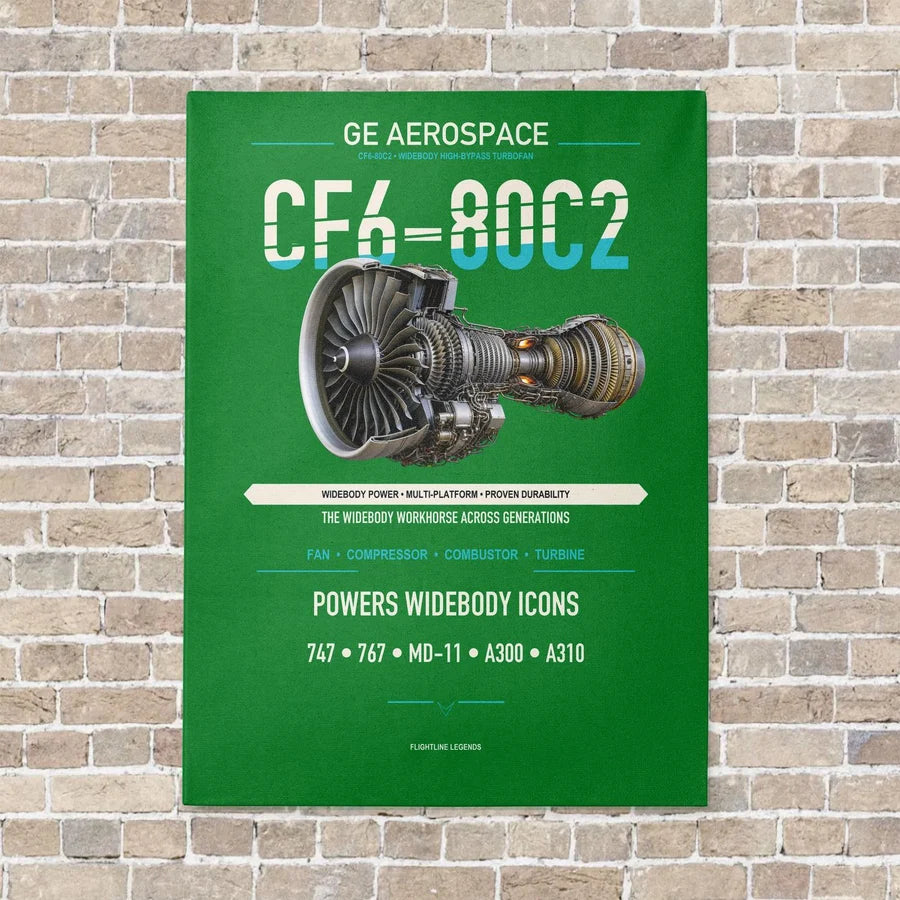 CF6-80C2 vertical canvas print - no frame - green background
